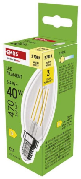 Emos zf3d22 Led sijalica filament candle 3,4w(40w) 470lm e14 ww ( 3465 )