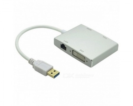 Fast Asia Adapter-konvertor USB 3.0 na HDMI + VGA+DVI + RJ45 - Img 1