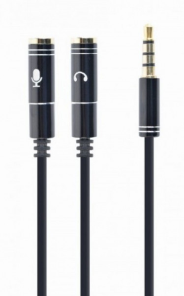 Gembird 2x 3.5 mm(slusalice i mikrofon) metalni adapter na 1x 3.5mm(4 pin) cable, 0.2m crn CCA-417M