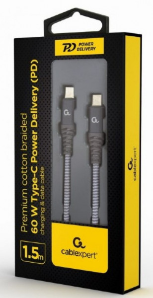 Gembird CC-USB2B-CMCM60-1.5M 60 W Type-C Power Delivery (PD) premium charging &amp; data cable, 1.5m - Img 1