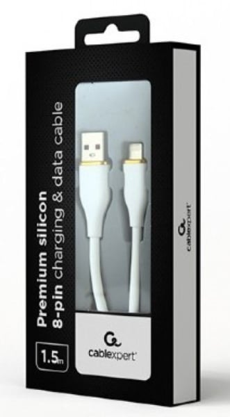 Gembird cc-usb2s-am8pm-1.5m-w Premium silicon 8-pin cable charging and data cable, 1.5 m, white