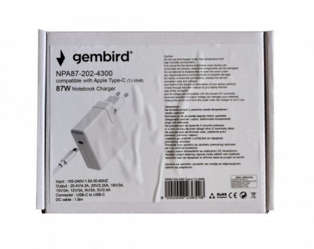 Gembird NPA87-202-4300 (TJ-354B Apple Type-C/USB-C) punjac za laptop 87W-20,2V-4.3A, USB Type-C - Img 1