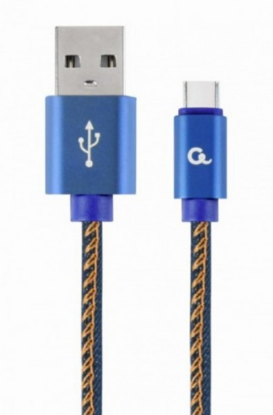 Gembird premium jeans (denim) Type-C USB cable with metal connectors, 1m, blue CC-USB2J-AMCM-1M-BL - Img 1