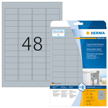 Herma etikete 45,7x21,2 A4/48 1/25 aluminium look ( 02H4221 )