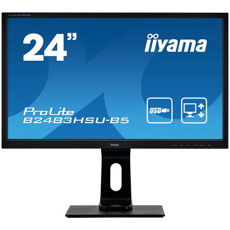Iiyama prolite 24" 1920x1080, 250cdm˛, 13cm Height Adj., Pivot, Stand, Speakers, VGA, HDMI, DisplayPort, USB2.0x 2, 1ms monitor ( B2483HSU-