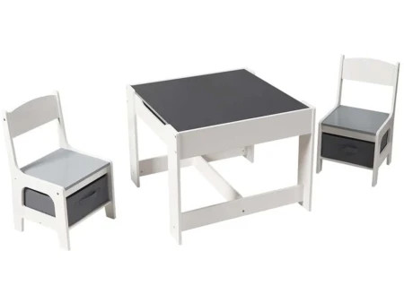 Kinder home dvostrani dečiji drveni sto sa 2 stolice belo-sivi ( TF6265 )