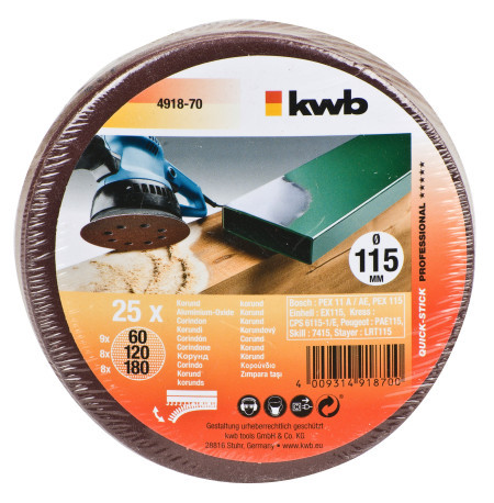 KWB quick-stick set brusnih papira 115 GR60-180, 25/1 | drvo-metal, alu-oksid ( KWB 49491870 ) - Img 1