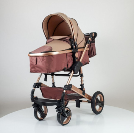 Marsi Kolica za bebe 0+ sa torbom za mamu - Bež tenda/ram u boji zlata model 600