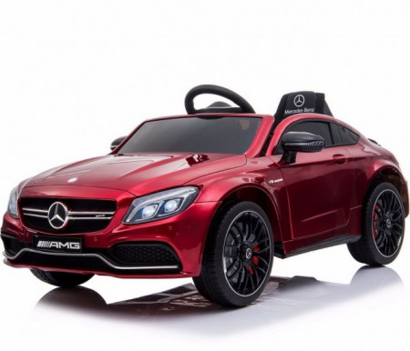 Mercedes C63 AMG Licencirani auto za decu na akumulator sa kožnim sedištem i mekim gumama - Crveni - Img 1