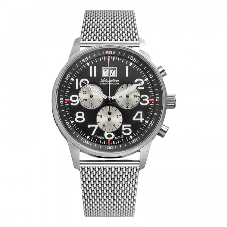 Muški adriatica aviation hronograf crni srebrni sportsko elegantni ručni sat sa srebrnim pancir kaišem ( a1076.5124ch )