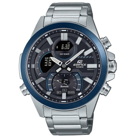 Muški casio edifice plavi srebrni sportsko elegantni ručni sat sa srebrnim metalnim kaišem ( ecb-30db-1aef )