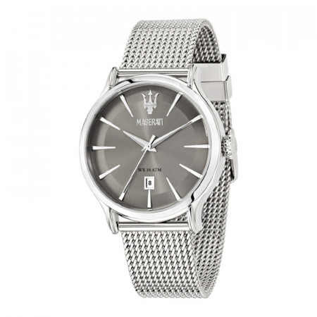 Muški maserati epoca datum sivi srebrni elegantni ručni sat sa srebrnim pancir kaišem ( r8853118002 ) - Img 1