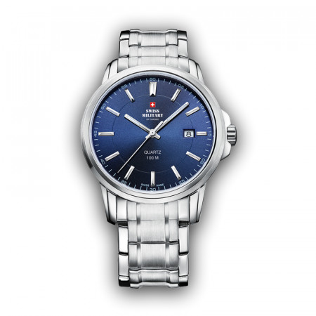 Muški swiss military chrono quartz plavi srebrni sportsko elegantni ručni sat sa srebrnim metalnim kaišem ( sm34039.03 ) - Img 1