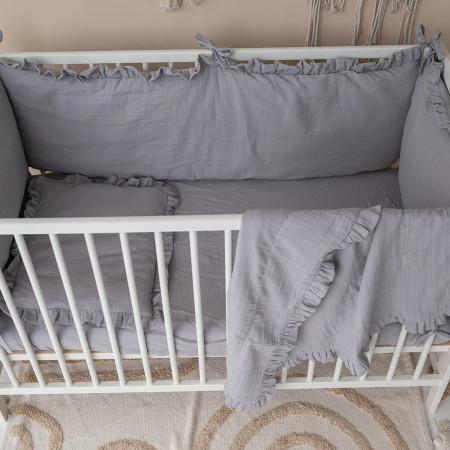 Muslin ogradica za krevetac sa posteljinom i prekrivačem siva ( TNC_7GI3FU_0895090 ) - Img 1