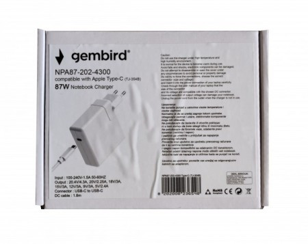 NPA87-202-4300 (TJ-354B Apple Type-C/USB-C) Gembird punjac za MacBook 87W-20,2V-4.3A, USB Type-C