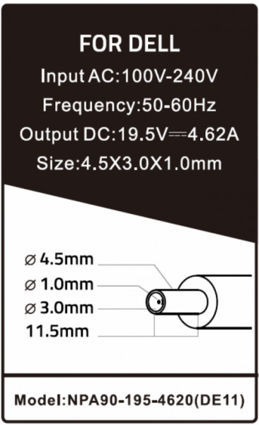 NPA90-195-4620 (DE11) ** Gembird punjac za laptop 90W-19.5V-4.62A, 4.5x3.0mm Black PIN (1098)