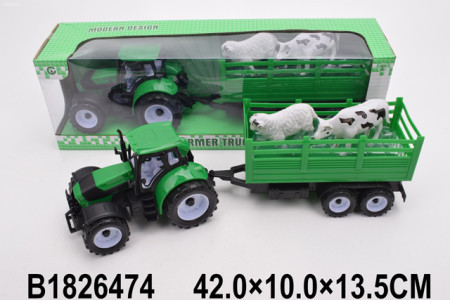 Plastični traktor sa prikolicom i dve životinje ( 647405k ) - Img 1