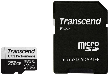 Transcend 256GB microSD w/ adapter UHS-I U3 A2 Ultra Performance, Read/Write up to 160/125 MB/s ( TS256GUSD340S )