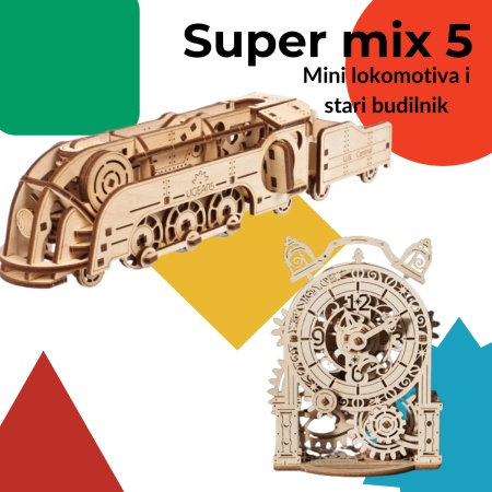 Ugears 3D puzzle super mix 5 (Lokomotiva i budilnik) ( 8296)