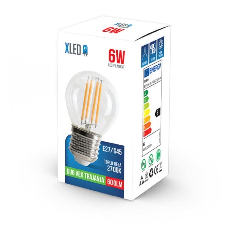 Xled E27 6W SL-F-G6-2700K-M Filament Sijalica 2700K,G45,600Lm,Toplo Bela 180466