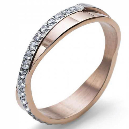 Ženski oliver weber twist rosegold prsten sa swarovski belim kristalima s ( 41151s )