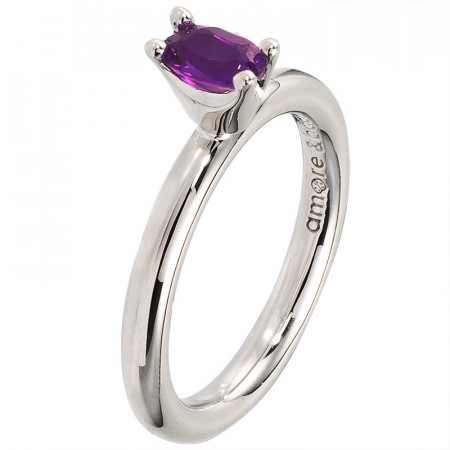 Amore baci srebrni prsten sa jednim ljubičastim swarovski kristalom 57 mm ( rg305.16 )