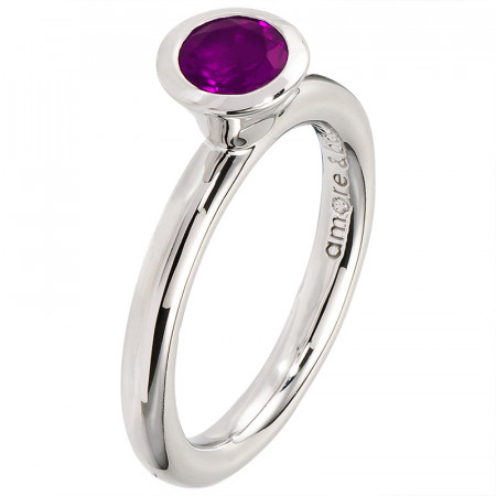 Amore baci srebrni prsten sa jednim okruglim ljubičastim swarovski kristalom 54 mm ( rg105.14 ) - Img 1