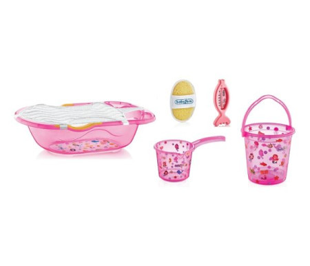 Babyjem set za kupanje 6 delova pink (kadica, podloga,termometar, sundjer, bokal, kofica) ( 92-35404 )
