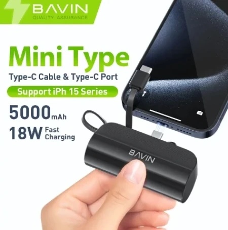 Bavin Power bank 5000mAh USB-C port + kabl type-C crna ( 90310 )