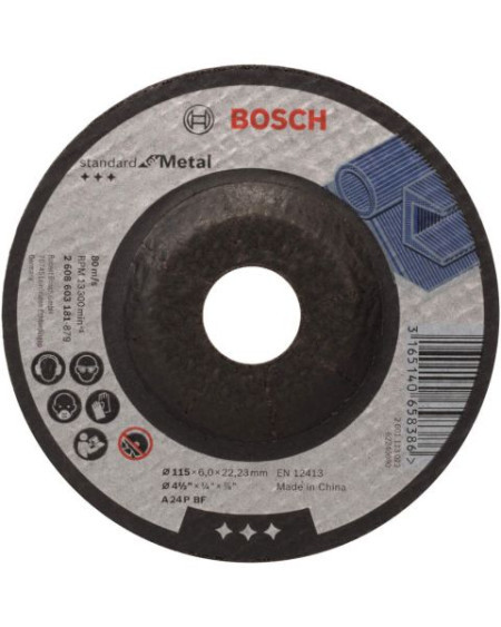 Bosch brusna ploča ispupčena standard for metal A 24 P BF, 115 mm, 22,23 mm, 6,0 mm ( 2608603181 )