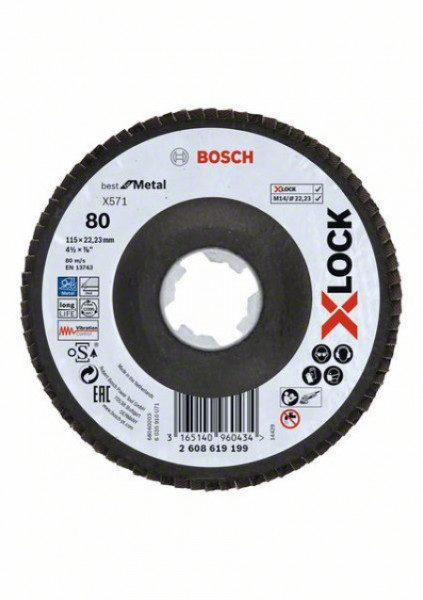 Bosch X-Lcok lamelne ploče, verzija pod uglom, vlaknasta ploča, ?115 mm, G 80, X571, Best for Metal, 1 komad D= 115 mm G= 80, pod uglom (