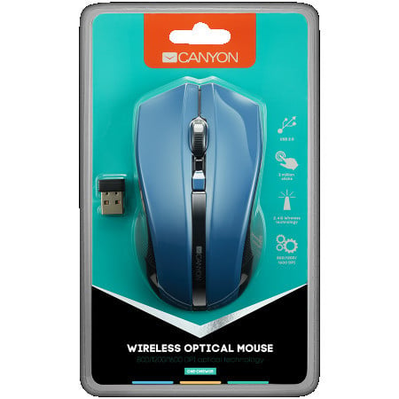 Canyon MW-5 2.4GHz wireless Optical Mouse with 4 buttons, DPI 80012001600, Blue, 122*69*40mm, 0.067kg ( CNE-CMSW05BL )