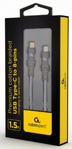 CC-USB2B-CM8PM-1.5M Gembird Premium cotton braided USB Type-C to 8-pins charging & data cable, 1.5m