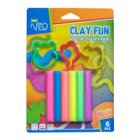 Clay fun, plastelin sa kalupima, neon, 6 boja, 80gr ( 115513 )