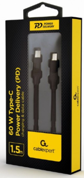 Gembird CC-USB2-CMCM60-1.5M 60W Type-C power delivery (PD) charging &amp; data cable, 1.5m - Img 1