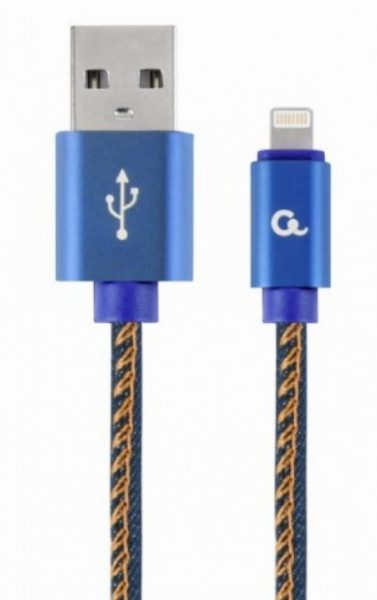 Gembird CC-USB2J-AMLM-1M-BL Premium jeans (denim) 8-pin cable with metal connectors, 1m, blue - Img 1