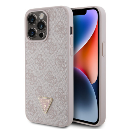Gues maska za iPhone 15 pro max leather 4G triangle strass pink ( GUHCP15XP4TDPP )