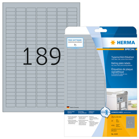 Herma etikete 25,4x10,0 A4/189 1/25 aluminium look ( 02H4220 ) - Img 1