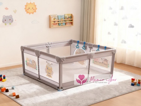 Joy ogradica za bebe siva boja+print - 127x127 cm ( 22721 )