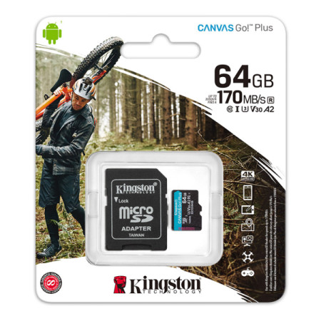 Kingston MicroSD 64GB canvas GoPlus class10 UHS-I U3 V30 A2, SDCG3/64GB