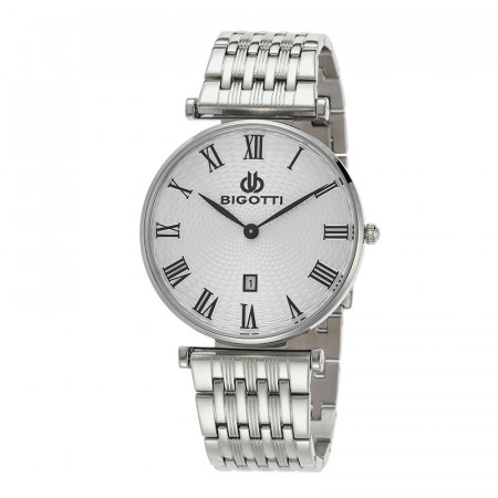 Muški bigotti beli srebrni elegantni ručni sat sa srebrnim metalnim kaišem ( bg.1.10032-1 )