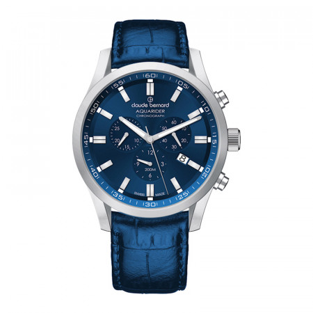 Muški claude bernard aquarider chronograph plavi srebrni elegantno sportski ručni sat sa teget kožnim kaišem ( 10222 3c buin1 ) - Img 1