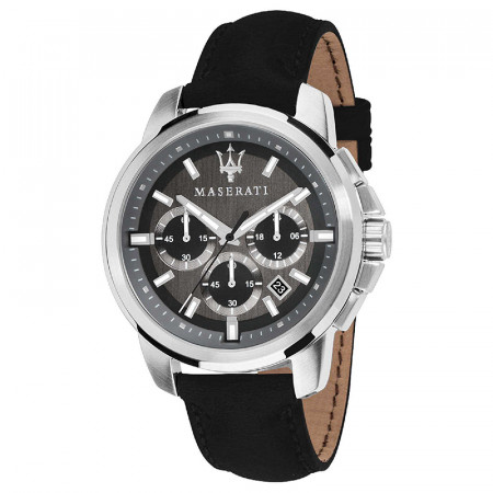 Muški maserati successo crni srebrni hronograf sportski ručni sat sa crnim kožnim kaišem ( r8871621006 ) - Img 1