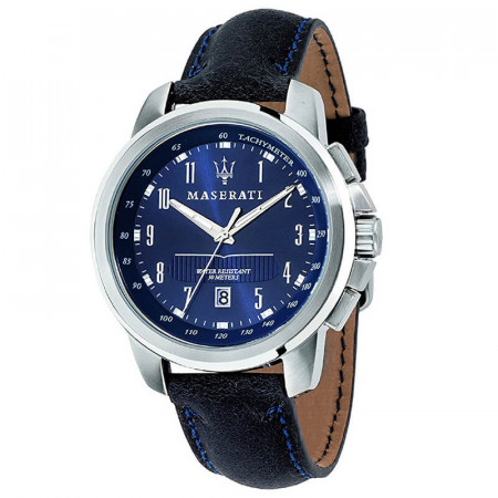 Muški maserati successo plavi srebrni elegantni ručni sat sa crnim kožnim kaišem ( r8851121003 ) - Img 1