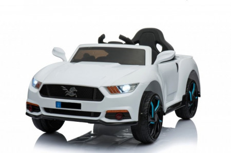 Mustang auto na akumulator sa kožnim sedištem i mekim gumama - Beli - Img 1