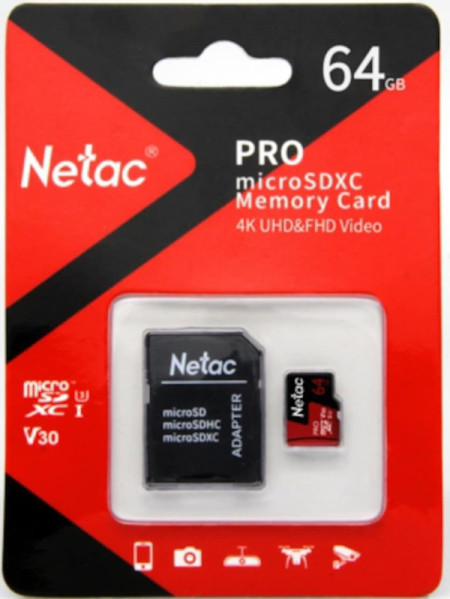 Netac micro SDXC 64GB P500 extreme pro NT02P500PRO-064G-R + SD adapter - Img 1