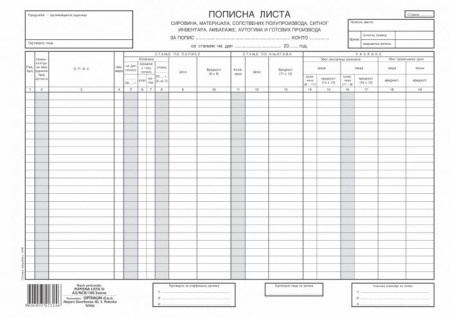 Popisna lista sirovina materijala sitnog inventara ncr 1046 ( 1046 )