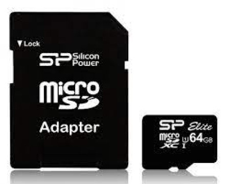 Silicon Power 64GB microSD, Class 10. UHS-I U1. Full HD w/SD Adapter ( SP064GBSTXBU1V10SP )