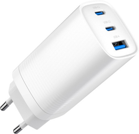 TA-UC-PDQC65-01-W Gembird 3-port 65W GaN USB PowerDelivery fast charger, white