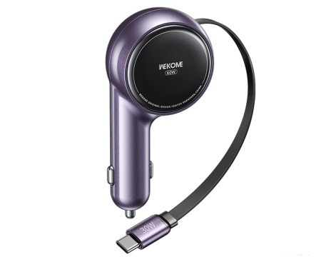 Wekome WP-C50 Punjač za Auto sa flat Kablom na uvlčenje 3.1 tip C 60W, ljubicasti